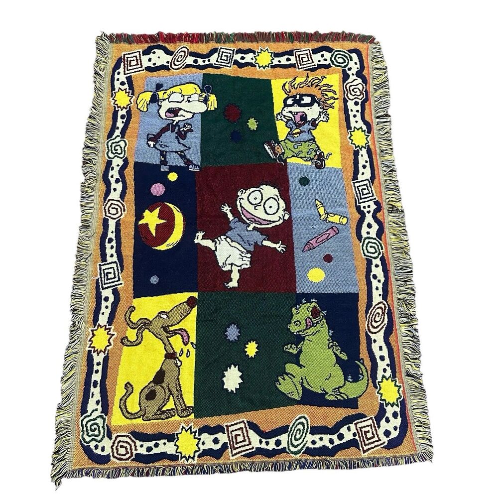 Vintage 90s Rugrats Knit Throw Fringe Blanket By The Northwest Company Cartoon